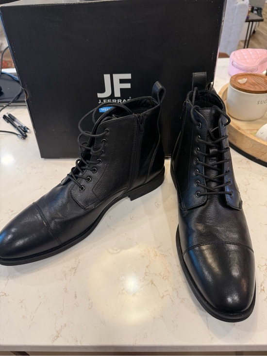jf j.ferrar Black Leather Lace-Up Ankle Boots with Side Zipper main image 6
